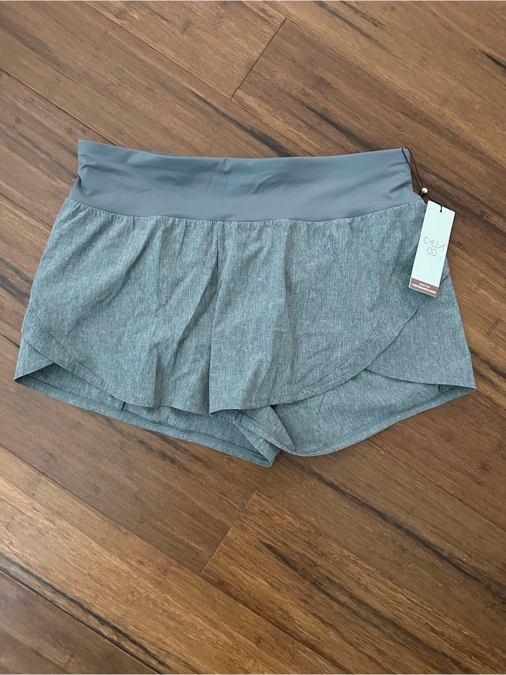 CALIA by Carrie Underwood Kick it Up Gray Athletic Shorts with Wide Waistband - Picture 1 of 5